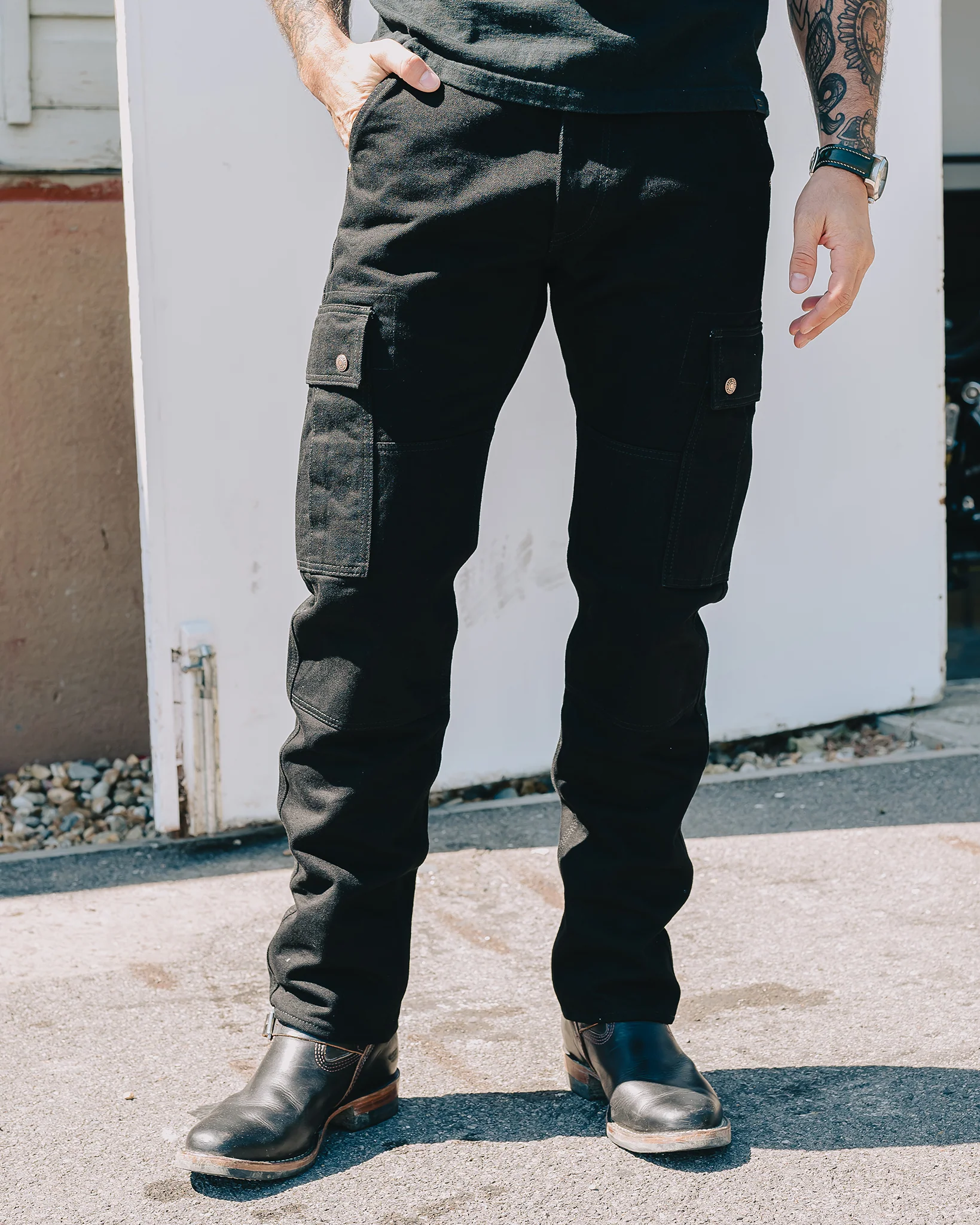 14oz Selvedge Denim Cargo Pants - Black/Black - Image 4