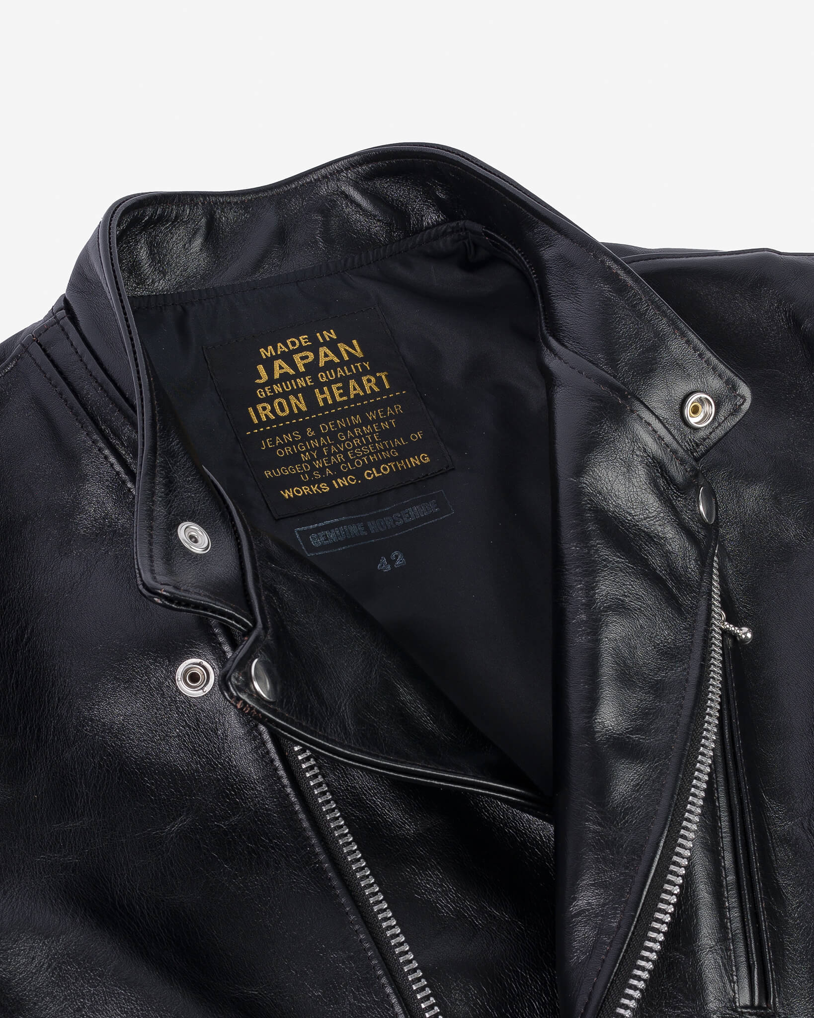 Japanese Horsehide Double Motorcycle Jacket - Black - Image 9