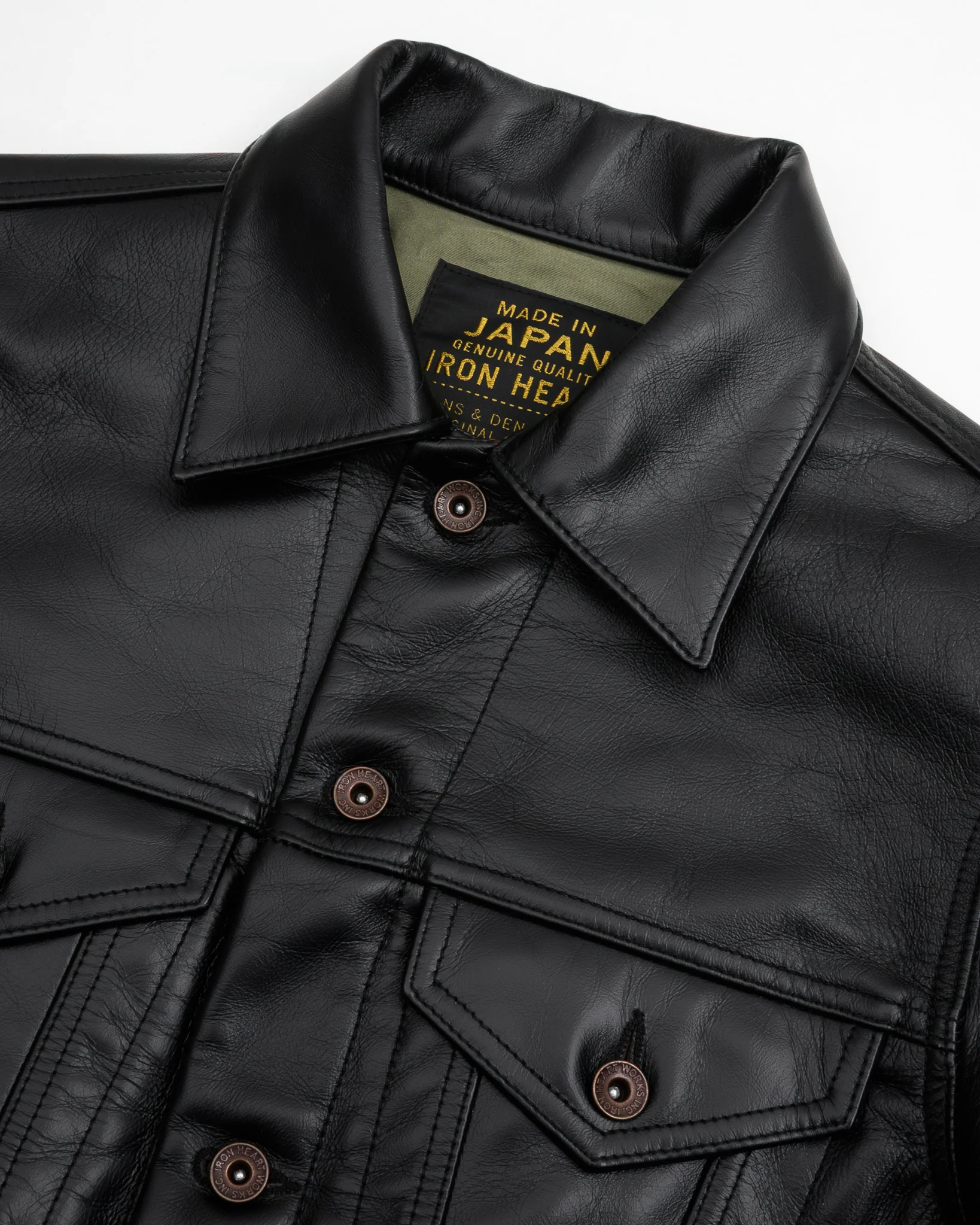 Japanese Horsehide Modified Type III Jacket - Black (Tea-Core Dyed) - Image 6