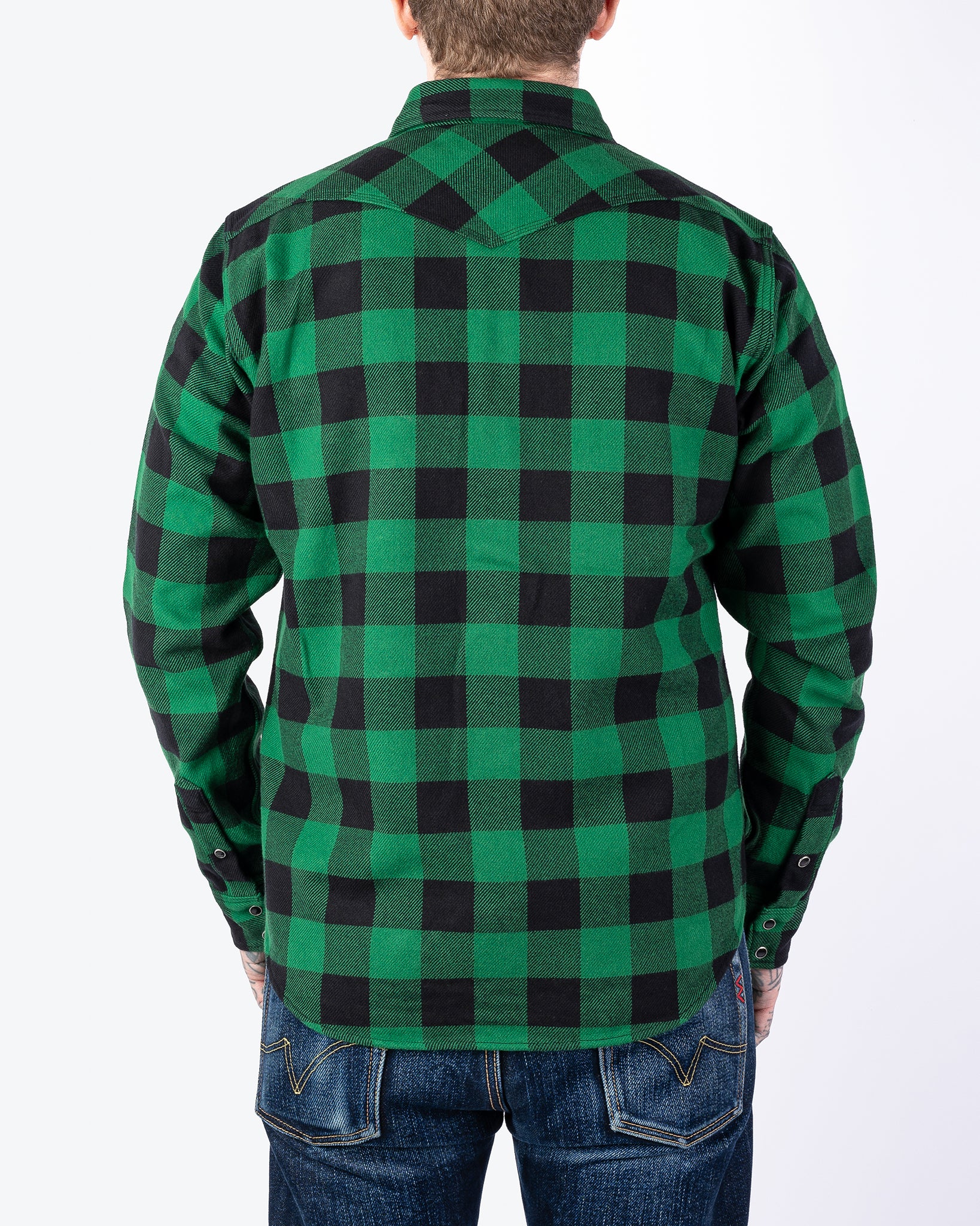 Ultra Heavy Flannel Buffalo Check Western Shirt - Green/Black - Image 3