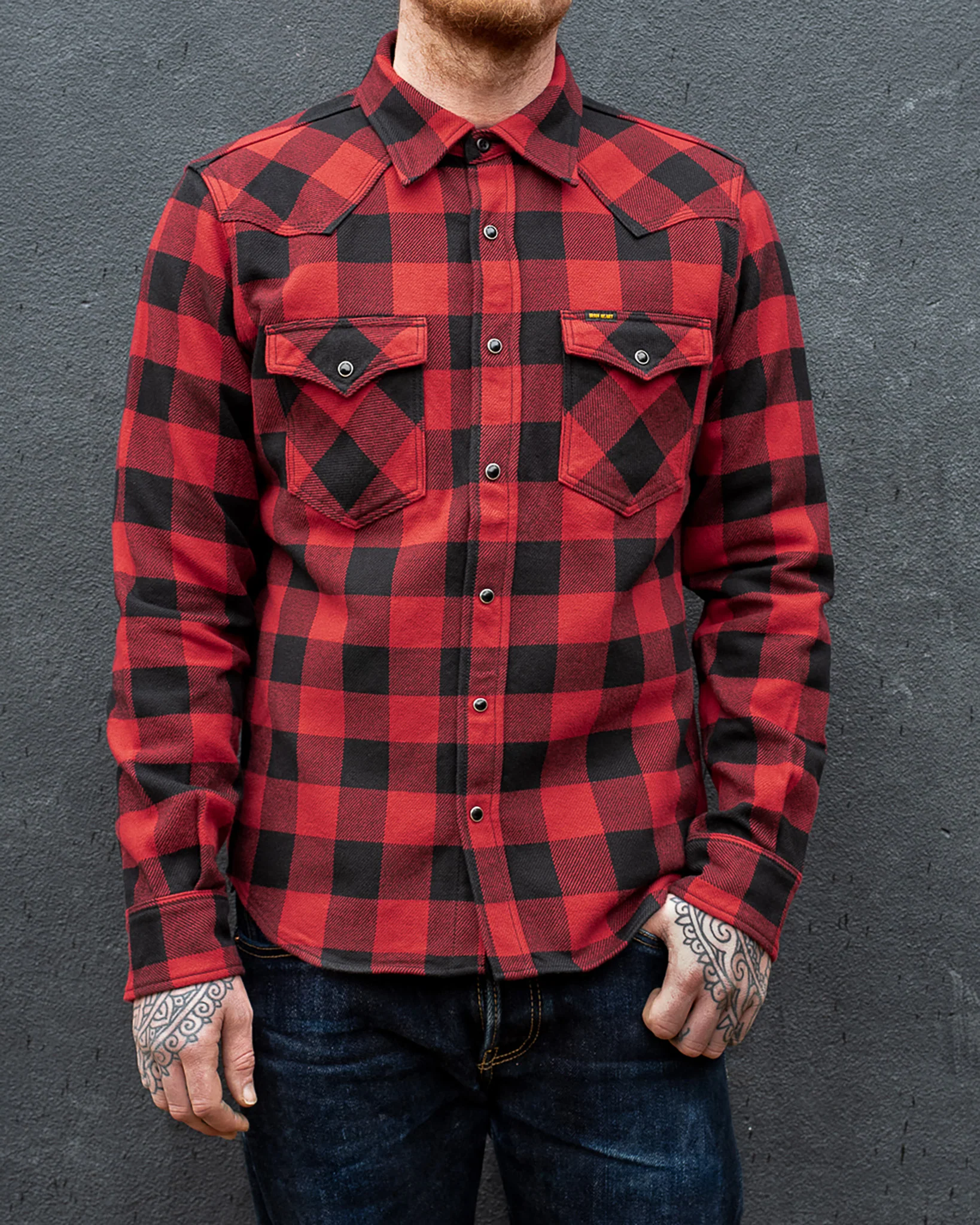 Ultra Heavy Flannel Buffalo Check Western Shirt - Red/Black - Image 4