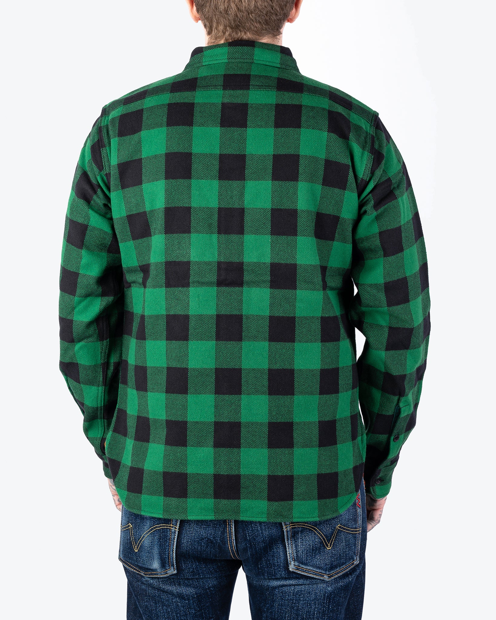 Ultra Heavy Flannel Buffalo Check Work Shirt - Green/Black - Image 3