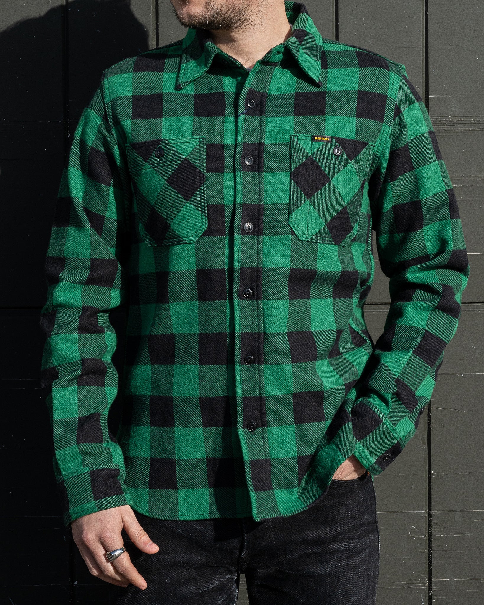 Ultra Heavy Flannel Buffalo Check Work Shirt - Green/Black - Image 4