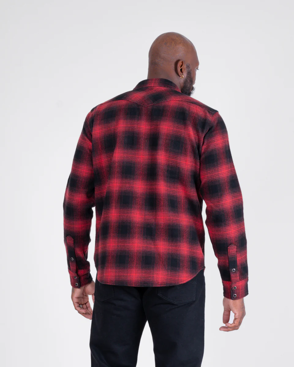 Ultra Heavy Flannel Ombré Check Western Shirt - Red/Black - Image 3