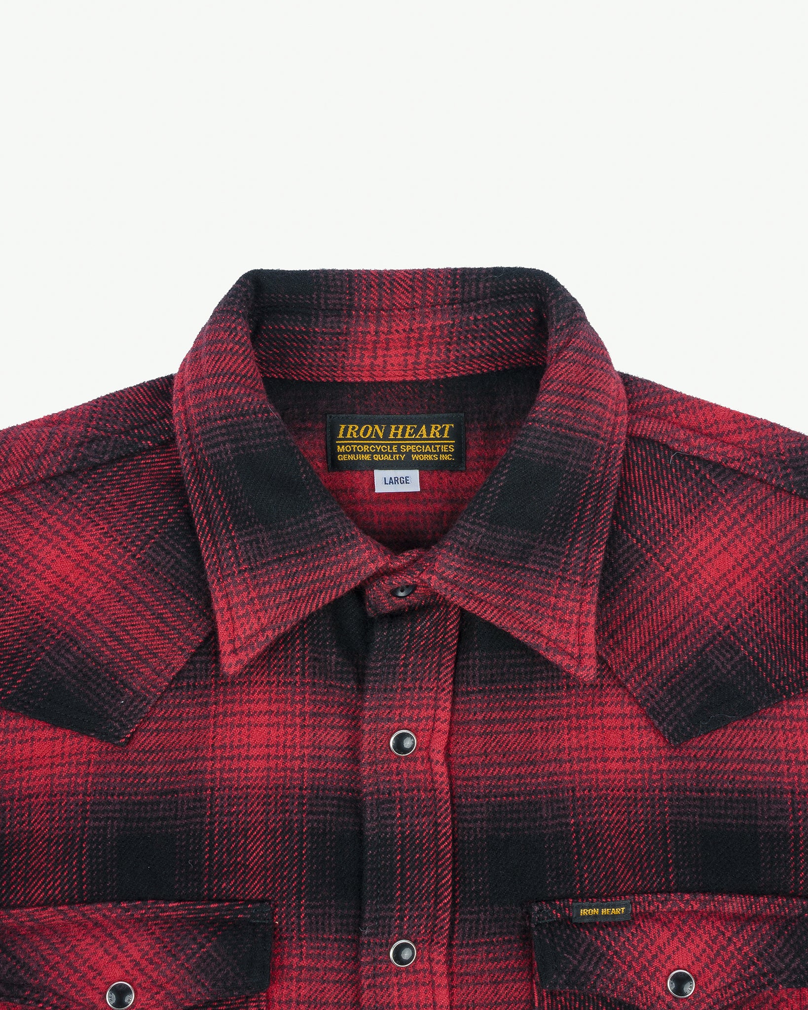 Ultra Heavy Flannel Ombré Check Western Shirt - Red/Black - Image 6