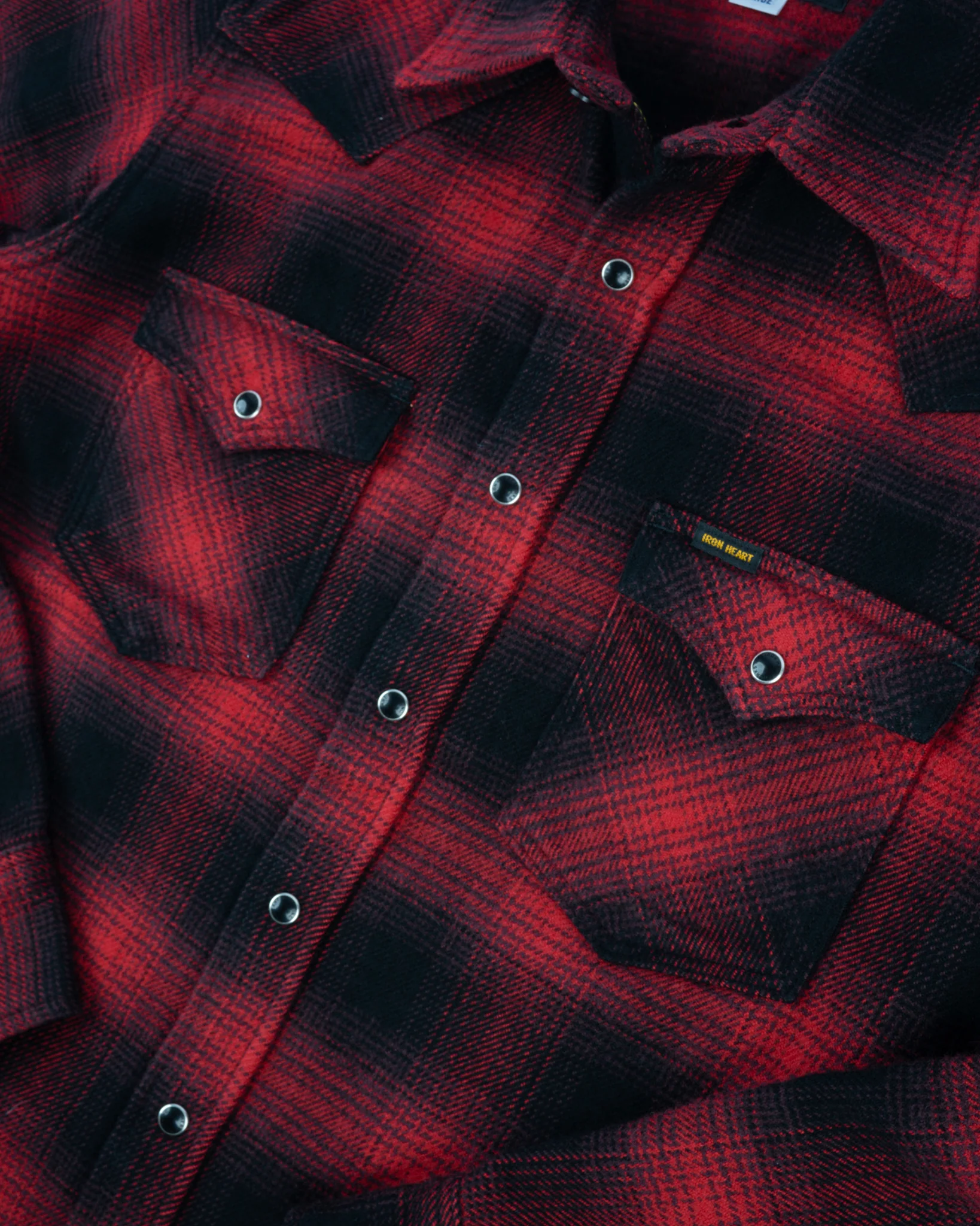 Ultra Heavy Flannel Ombré Check Western Shirt - Red/Black - Image 8