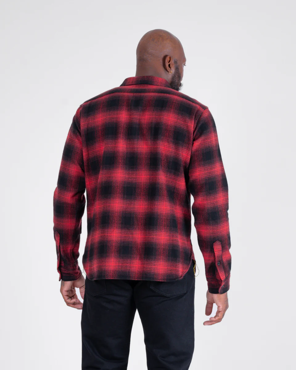 Ultra Heavy Flannel Ombré Check Work Shirt - Red/Black - Image 3