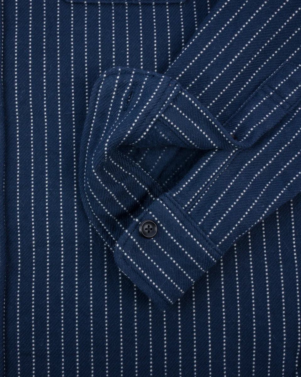 12oz Ultra Heavy Flannel Chalk Stripe Work Shirt - Navy - Image 10