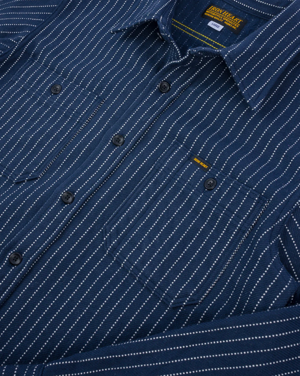 12oz Ultra Heavy Flannel Chalk Stripe Work Shirt - Navy - Image 5