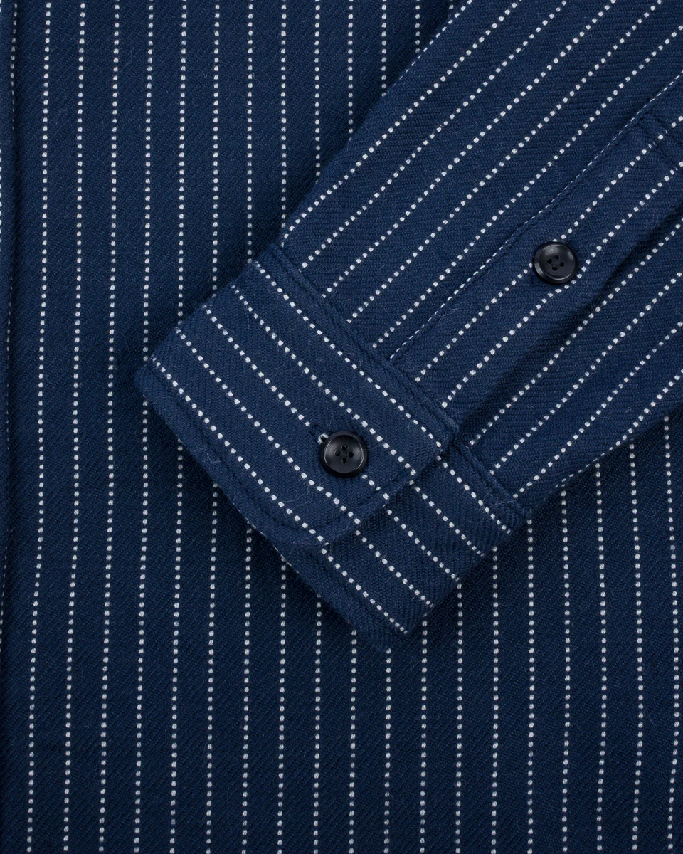 12oz Ultra Heavy Flannel Chalk Stripe Work Shirt - Navy - Image 9