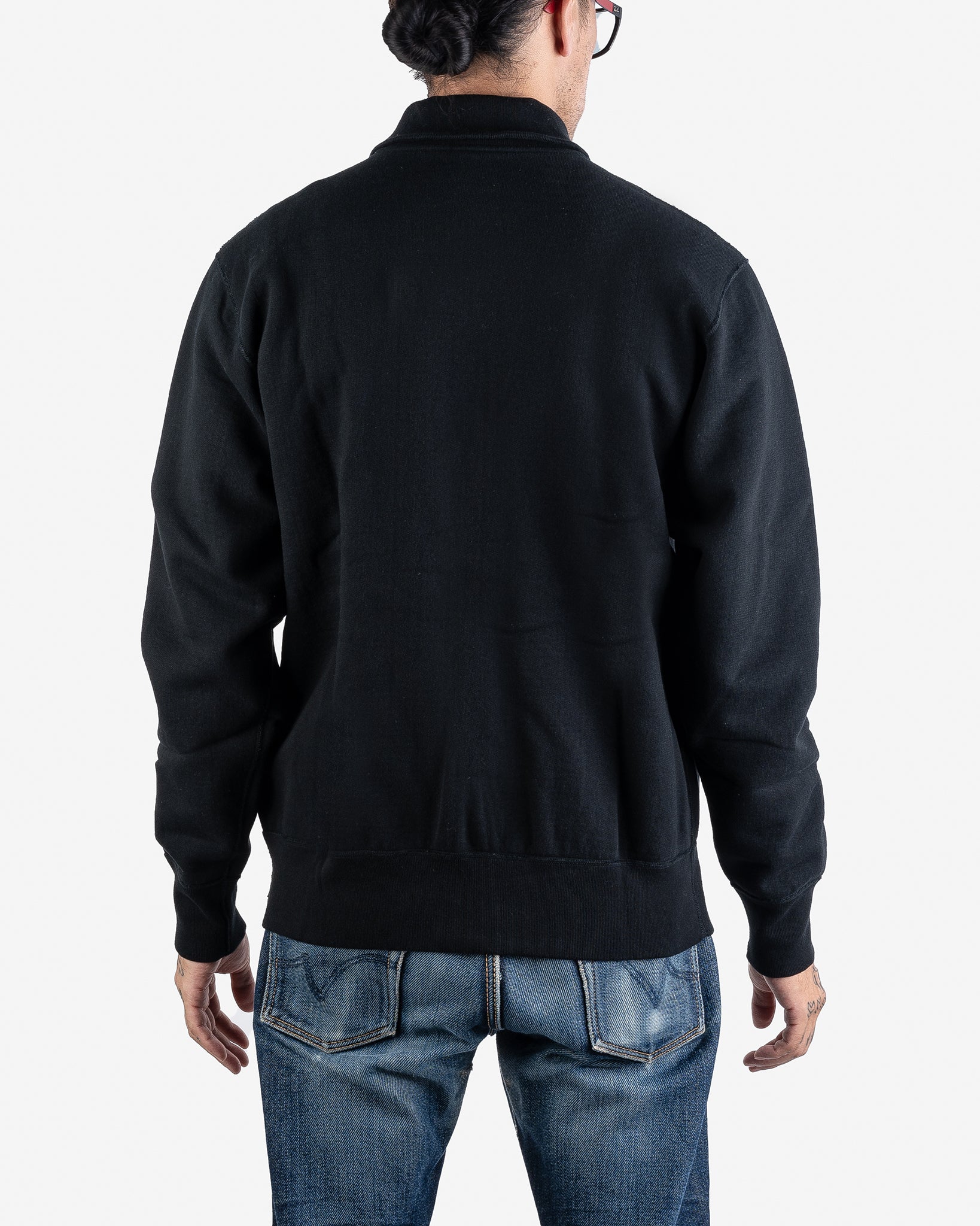 14oz Ultra Heavyweight Loopwheel Cotton Zip Up Sweater - Black - Image 3