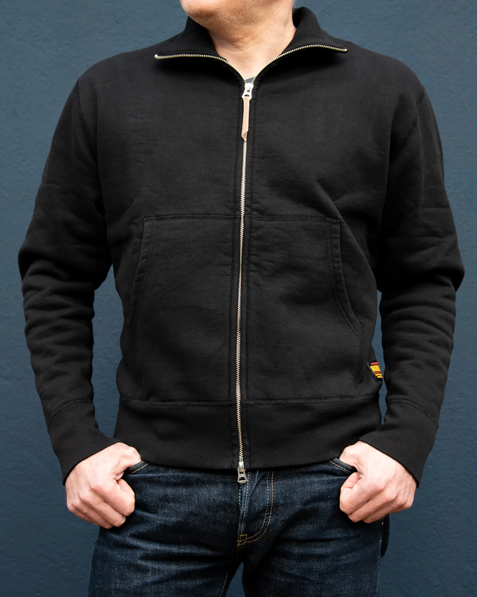 14oz Ultra Heavyweight Loopwheel Cotton Zip Up Sweater - Black - Image 4